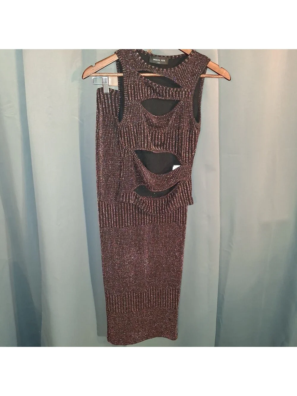 White Fox Metallic Yarn Cutout Bodycon Dress XS